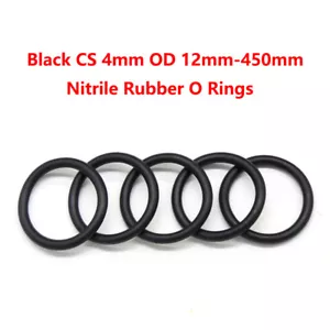 Black CS 4mm OD 12mm-450mm Nitrile Rubber O Rings NBR Oil Resistant Seals Round - Picture 1 of 12