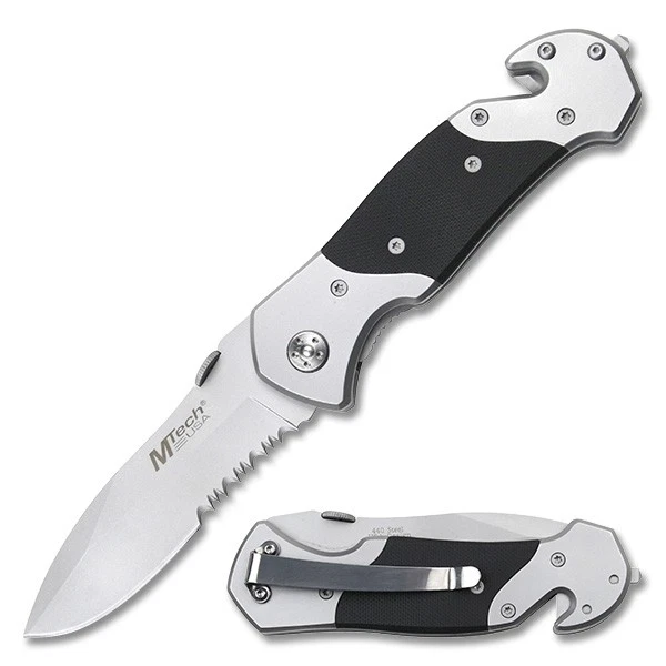 MTECH Rettungsmesser für Feuerwehr Rettungsdienst Rescue 433 mit Holster Gürteltasche