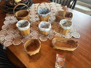 LOT of 8 Longaberger Small Baskets -  some protectors & liners - 1991 - 2001 - Picture 1 of 21
