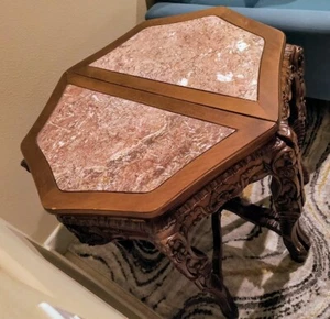 Pair of Vintage Rococo Inspired Console Entry Way Marbled Top Tables - Picture 1 of 4