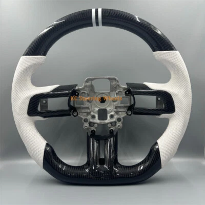 Carbon Fiber white Leather Steering Wheel for 2018 2019 2020 Ford Mustang - Image 1 of 4