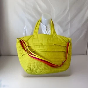 NWT- SONDRA ROBERTS Squared Puffer Tote Handbag Yellow  Color Crossbody XL BAG - Picture 1 of 12