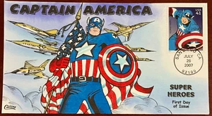 4159e Marvel Comics Captain America single FDC Collins Hand-Painted. Perfect!!! - Picture 1 of 1