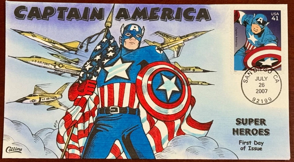 4159e Marvel Comics Captain America single FDC Collins Hand-Painted. Perfect!!! - Image 1 of 1