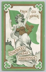 Postcard St. Patrick's Day Erin Go Bragh! Pretty Girl Flag - Picture 1 of 3