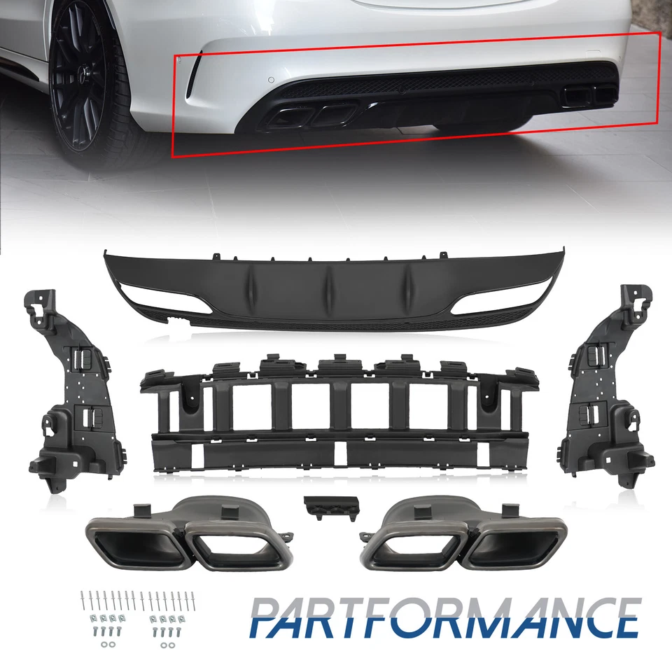 C63 Style Rear Diffuser Lip For Mercedes Benz W205 C300 C350 2015-2021 - Image 1 of 4