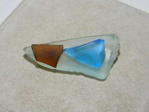 Azul Marrón Seaglass Playa Vidrio Broche 7f 85 - Imagen 1 de 4