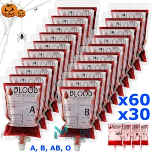 60/30Pcs Halloween Blood Bags Vampire Fake Blood IV Bags Drinks Pouches Reusable - Picture 1 of 25