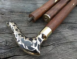 Bastone da passeggio antico manico testa derby legno stile vintage stile vintage bastone di design - Foto 1 di 4