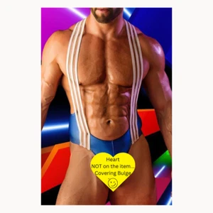 ๐๐ฅ Blue Striped Suspender Bodysuit Stretchy Slim Fit Club Party Festival XL - Picture 1 of 3