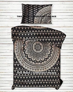 Indian Black & Gold Mandala Comforter Blanket Duvet Quilt Cover With Pillow Case - Picture 1 of 4
