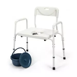 3-in-1 Bedside Commode Portable Toilet with Adjustable Height - Color: White - Picture 1 of 5