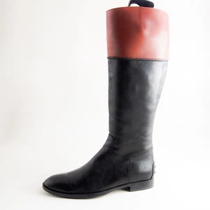 TOD's Knee HIgh Riding Boots Black Orange Leather Womens Shoe Size US 10 EU 40 - Picture 1 of 9