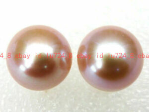 Perfect 12-13mm Natural Pink South Sea Pearl 14K Gold Earrings Stud AAA+