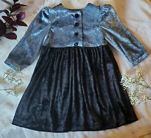 Handmade Toddler Dress Long Sleeve 4t, velvet dress 4t, black blue dress