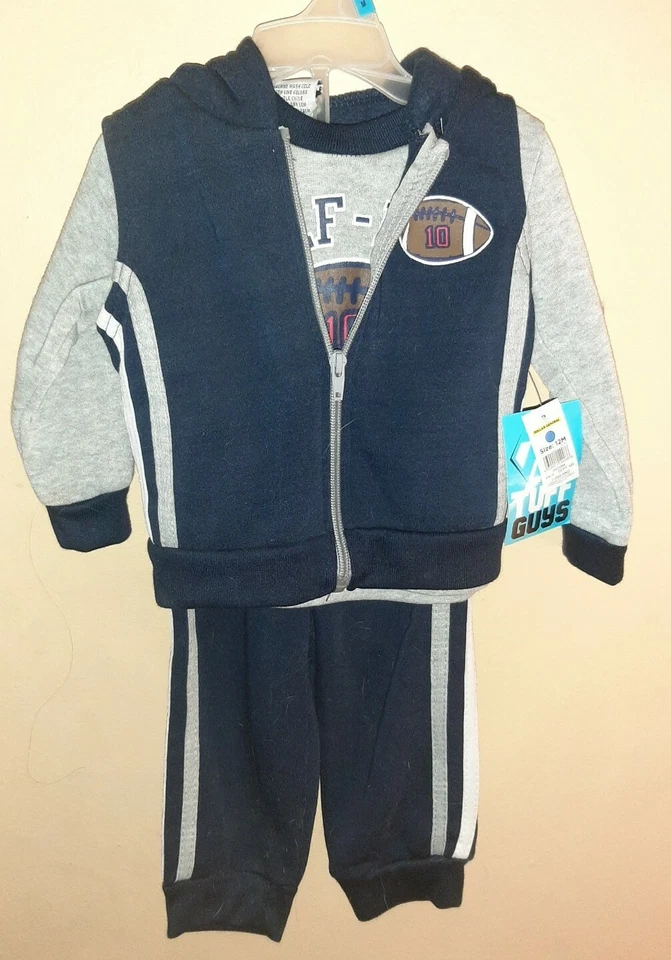 TUFF BOYS Niño Talla 12M Cremallera Frontal Sudadera Chaleco, Top y Pantalones Conjunto de 3 Piezas Jogger (FB) Foto 1 de 4