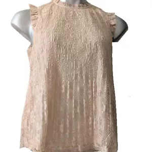 Blusa Adrianna Papell Sin Mangas Champán Rubor Encaje Volantes Cuello Talla M Nueva con Etiquetas - Imagen 1 de 7