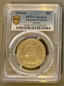 1855-O Arrows Seated Liberty Half Dollar PCGS Certified VF Detail (Cleaned) - Picture 1 of 5