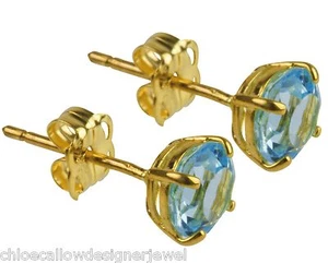 1x Paar Ohrstecker 9 kt Gelbgold 5 mm Blautopas Edelsteinset + Geschenktüte - Bild 1 von 1