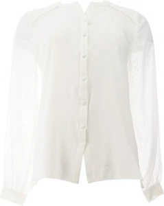 Isaac Mizrahi Stretch Crepe Clipped Dot Mixed Blouse White 12 NWOT (378) - Picture 1 of 9