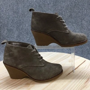 White Mountain Ankle Boot Womens 7M Gray Lambert Lace Up Wedge Heel Casual Suede - Picture 1 of 15