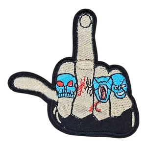 MIDDLE FINGER F U KNUCKLE TATTOOS BIKER ART IRON ON PATCH 3.0" X 3.25" - Picture 1 of 3