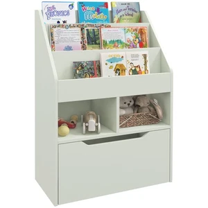 HOMCOM Kids Bookcase, Toy Box w/ Storage Drawer, Wheels for Bedroom - Green - Picture 1 of 11