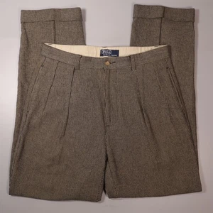 Vtg Polo Ralph Lauren Cotton Pleated High-Waist Thick Trousers Pants 34 x 32 - Picture 1 of 10