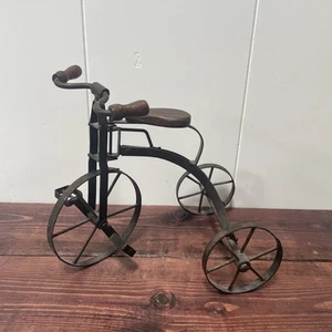 Holz & Metall rustikal Vintage Look Dreirad voll funktionsfähig Deko Puppe Spielzeug - Bild 1 von 5