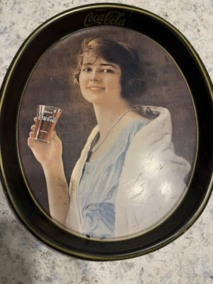 Vintage 1973 Coca Cola Girl in Blue Dress Oval Tray - 15.2” X 12.4”  - Image 1 of 4