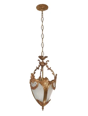 Lámpara colgante de bronce fundido de vidrio grabado Empire Foto 1 de 4