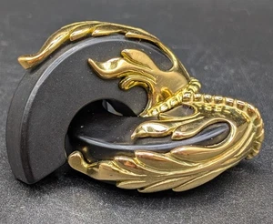 Inna Cytrine Paris Runway Ornate Goldtone Ebony Wood Clip Earrings, AS IS REPAIR - Picture 1 of 10