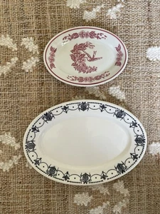 Pair Of Vintage Transferware Syracuse China Forget Me Not Hummingbird Platters - Picture 1 of 9