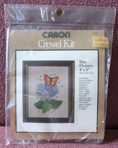 Vtg 1970s NOS New SEALED Caron 6371 Blue Flowers 4" x 5" Crewel KIT Picture - Picture 1 of 4