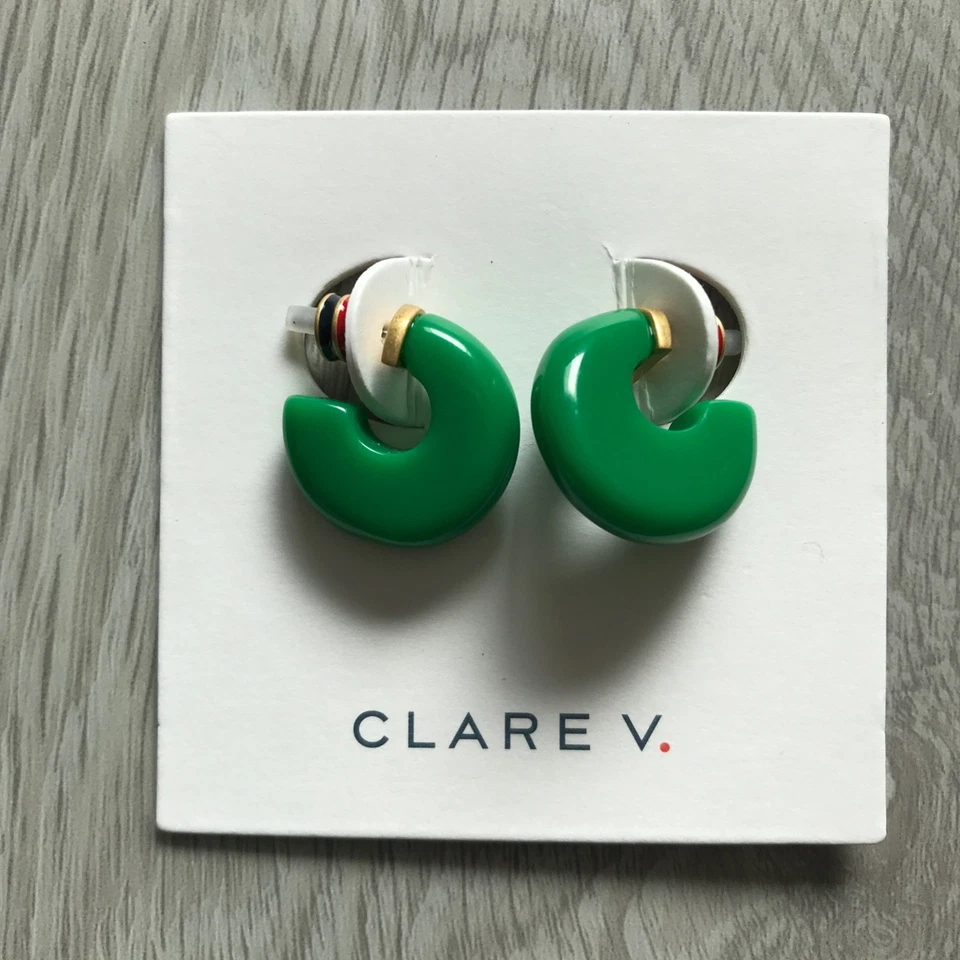 Clare V Earrings Green Le Hoop Enamel Emerald Resin Hoops - Never worn! - Image 1 of 4