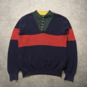 Suéter De Colección Lands End Para Hombres Mediano Henley Rugby Colorblock Tejido Hecho en EE. UU. - Imagen 1 de 7