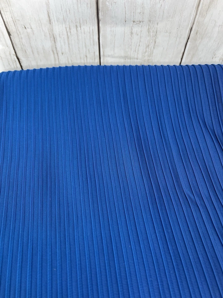 Solid Blue Ribbed Polyester Fabric 1 Yard 58" Wide Unbranded Mid Weight Vintage - Image 1 of 4