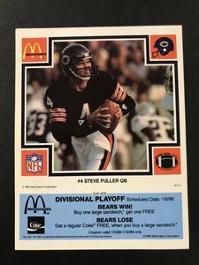 1985 McDonald's Chicago Bears Steve Fuller Blue w/ Tab HIGH GRADE - Picture 1 of 2