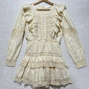 LoveShackFancy Women's Ivory Santorini Laced Trim Cotton Mini Dress Size XS - Picture 1 of 18