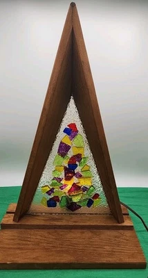 Retro Popcorn Lucite Mid Century Modern Christmas Tree Stained Glass Lamp MCM  - Image 1 of 4