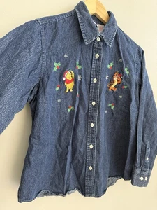 Camisa vaquera vintage Disney Winnie the Pooh Tigger Navidad abotonada para mujer L - Imagen 1 de 11