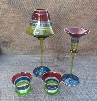 PIER 1 Candle Votive Holders Hand Blown Bohemian Glass - Set of 4 - Nice! - Image 1 of 4