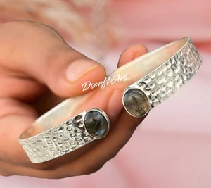 Labradorite Gemstone Cuff bracelet, 925 Sterling Silver handmade Bangle Gift for - Picture 1 of 8