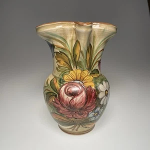Vtg Castelli Italy Italian Pottery Pitcher Beautiful Florals Signed by Artist 6" - Picture 1 of 17