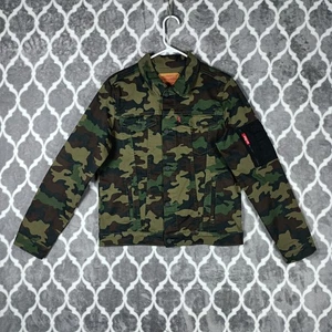 Levi Strauss Jacket Youth 13-15 Camouflage Denim Stretch Trucker Woodland - Picture 1 of 12