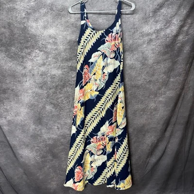 VTG Hilo Hattie Hawaiian Maxi Dress Size S Navy Tropical Leaf Floral Sleeveless - Image 1 of 4