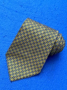 Authentic PIERRE BALMAIN Plaids Dots Design On Yellow Gold 100% Silk Necktie Tie - Picture 1 of 10