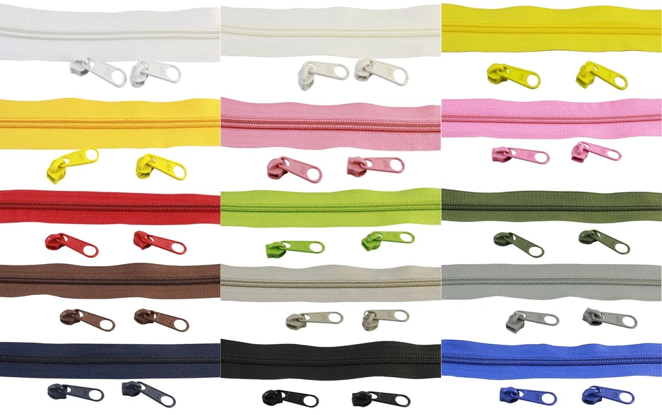 2m Reißverschluss Meterware 5mm Spirale endlos inkl. 5 Zipper