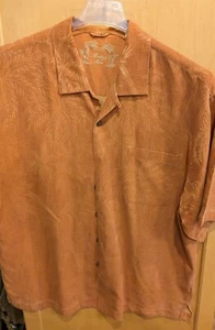 Montego Mon Hemd Herren Large Orange Kokos Getränke Seide Knopfleiste Stickerei - Bild 1 von 5