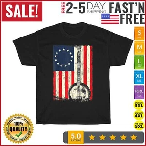 Betsy Ross Shirt USA 1776 Flagge Banjo Spieler Tag der Arbeit T-Shirt Männer Frauen Mode - Bild 1 von 9
